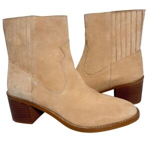 NEW 42 Gold Miley Natural Suede Western Ankle Booties‎ Block Heel Women's US 11